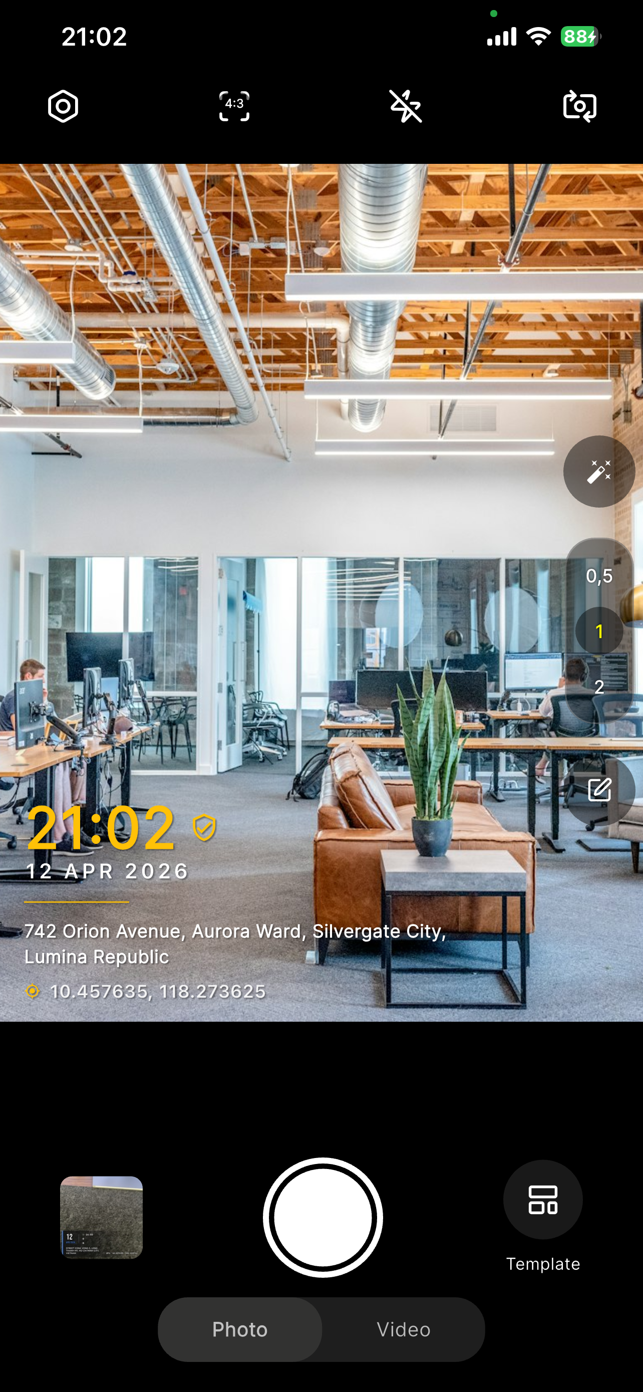 TimeNova camera view with live watermark overlay
